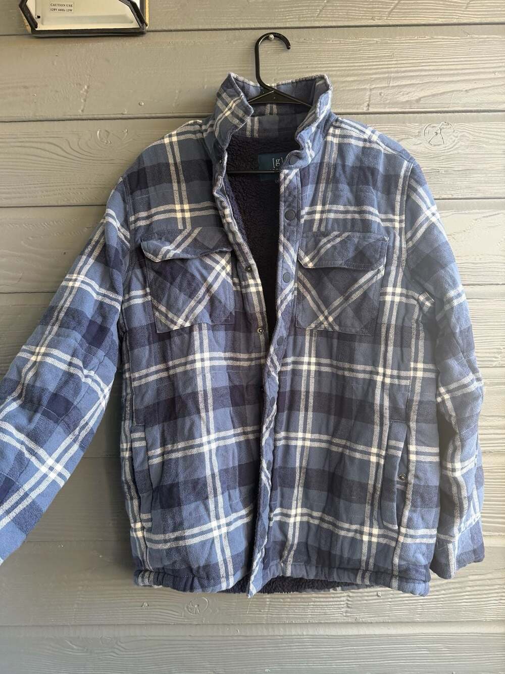 George Sherpa Lined Flannel Shirt Jacket Size M Blue Plaid Shacket